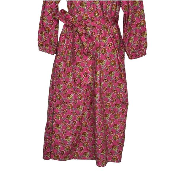 J Crew Collection NEW Tie-Waist Cotton Poplin Dress in Ratti® Pink Blooms Print - Picture 9 of 14